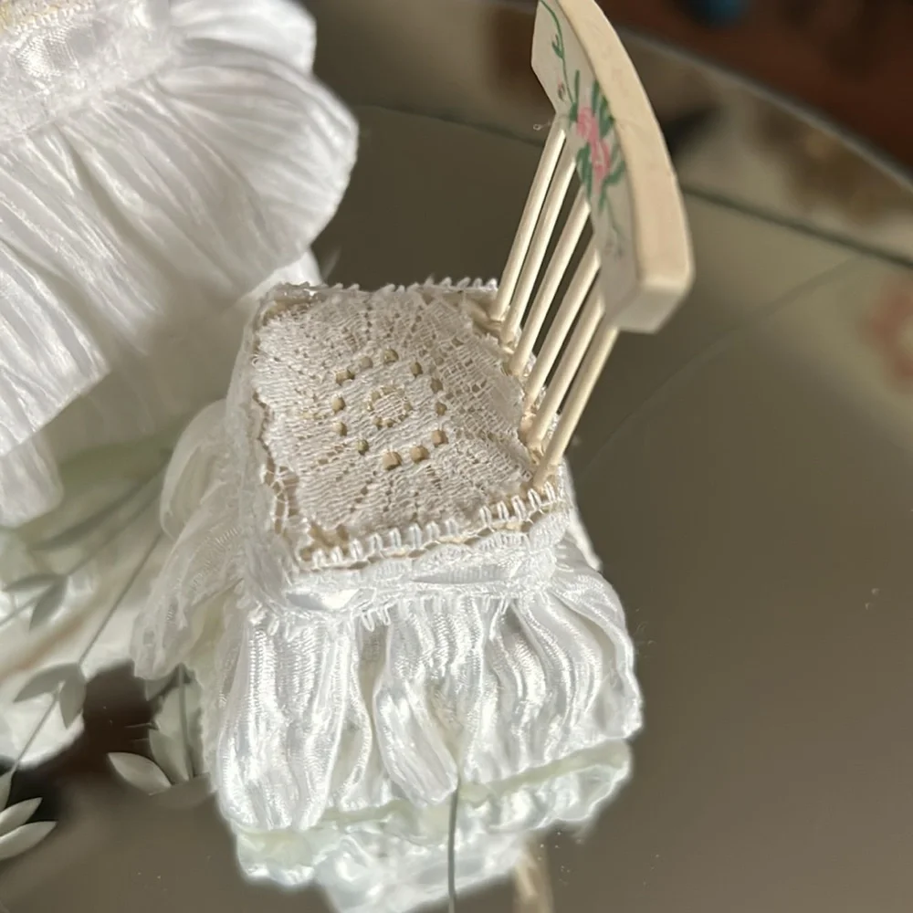 Vintage Hand-Painted Wooden Dollhouse Vanity and Chair